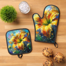 デイリーフローラ印象派絵画の黄色 鍋つかみ&鍋敷きセット