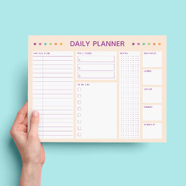 デイリープランナーカラフルハートパープル文字メモ帳 ノートパッド