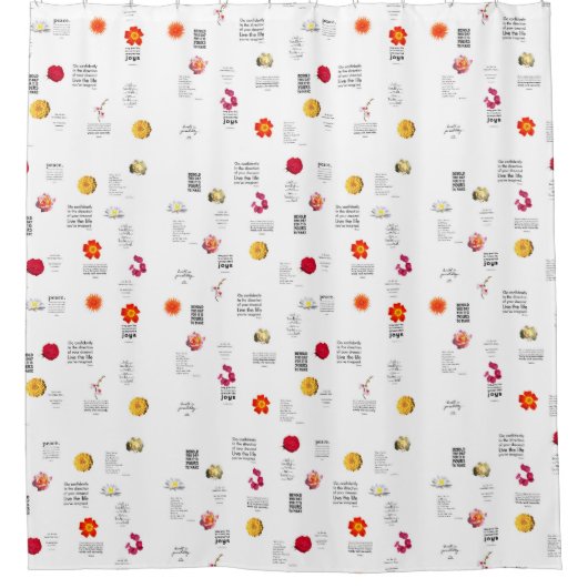 デイリー引用文赤イエローピンクオレンジ色の花フローラ シャワーカーテン (正面)