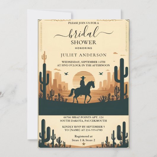 デイロデオレトロホース素朴ウェスタンブライダルシャワー 招待状 (正面)