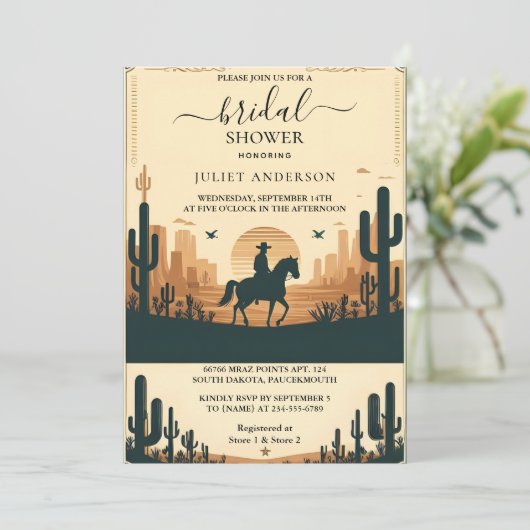 デイロデオレトロホース素朴ウェスタンブライダルシャワー 招待状 (スタンド正面)
