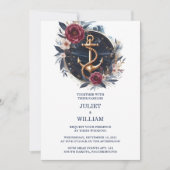 デイロープノットボート船ネイビーブルー航海の結婚ズ 招待状 (正面)