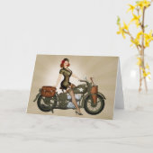 デイヴィッドソンArmy Motorcycle Pinup下士官の挨拶状 カード (黄色い花)