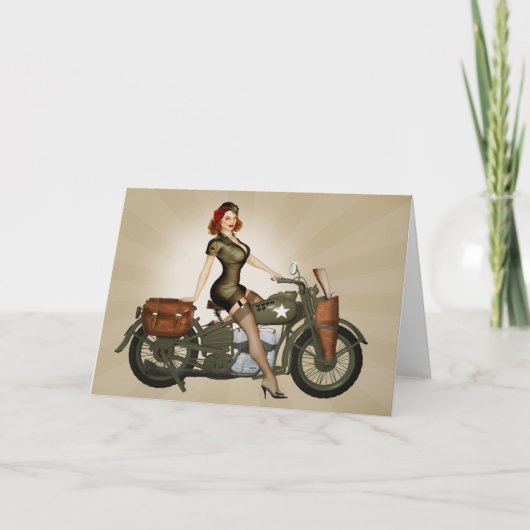 デイヴィッドソンArmy Motorcycle Pinup下士官の挨拶状 カード (正面)