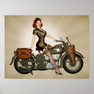 デイヴィッドソンArmy Motorcycle Pinup下士官 ポスター
