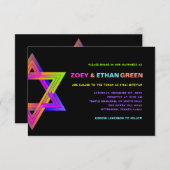 デイヴィッドB'nai(ユダヤ教の)バル・ミツバーInviteのPixDezines Neon St 招待状 (正面/裏面)