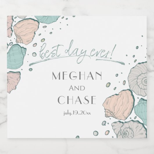 デイ最高のエバーコーラルとティール（緑がかった色）シーシェル スパークリングワインラベル (シングルラベル)