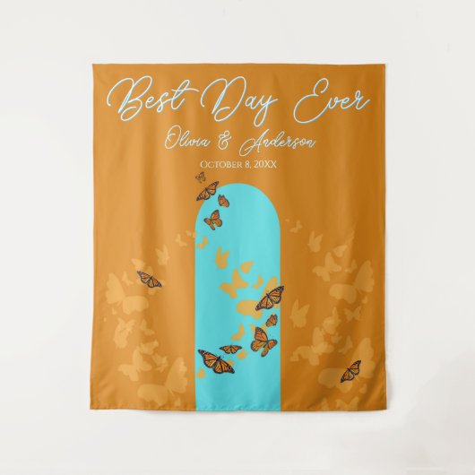 デイ最高のエバー金ゴールドアクア（昆虫）オオカバマダラ、モナークバタフライ結婚ズ タペストリー (正面)