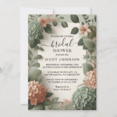 デイ赤面ピーチミントモスセージグリーンブライダルシャワー 招待状 (正面)