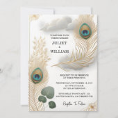 デイ フェザー ラスティック アジアン スカイ クラウド ピーコック ウェディング 招待状 (正面)