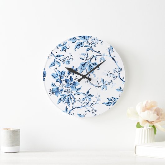 デエレガントルフト青と白のフローラ ラージ壁時計 (ホーム)