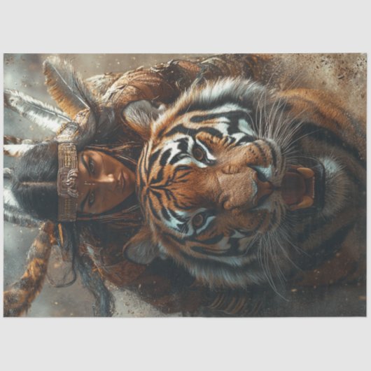 デカップアメリカのインドの戦士の女性を虎で 薄葉紙 (正面)