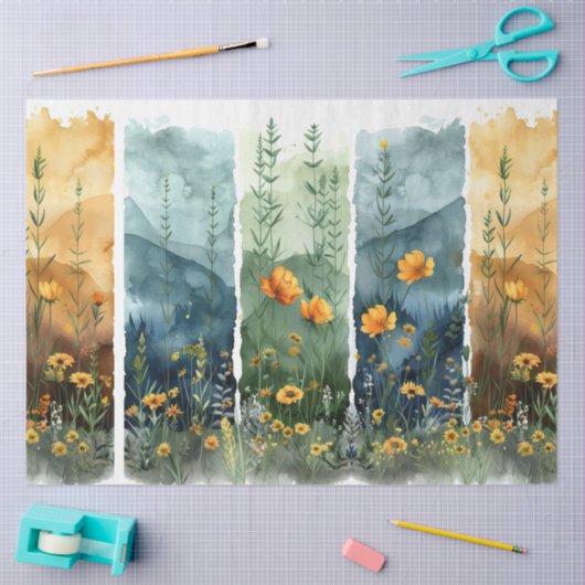 デカップウォーターカラーセット(4つの花模様) 薄葉紙 (クラフト)