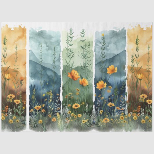 デカップウォーターカラーセット(4つの花模様) 薄葉紙 (正面)