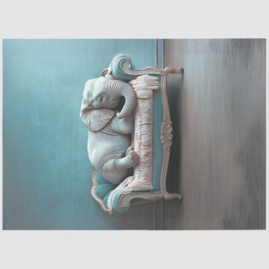 デカップエレファントヴィンテージソファに横たわるティール(緑がかった色) 薄葉紙 (正面)