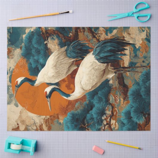 デカップクレーンのアジアンパインと日の出 薄葉紙 (クラフト)