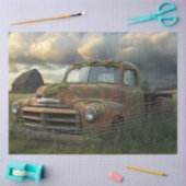 デカップノスタルジックさびたファームトラックフィールドの設定 薄葉紙 (クラフト)