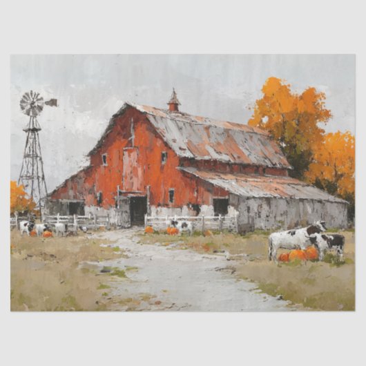 デカップノスタルジックオータムレッドバーンカウー絵を描油 薄葉紙 (正面)