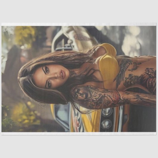 デカップノスタルジックマッスルカー美しい女性 薄葉紙 (正面)