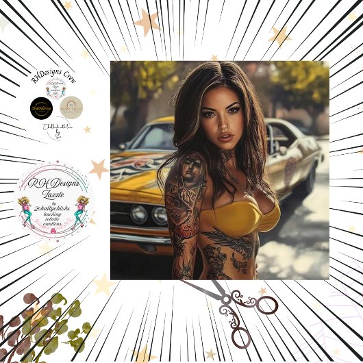 デカップノスタルジックマッスルカー美しい女性 薄葉紙