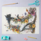 デカップハイ芸術的ヒールのブーツ猫の花 薄葉紙 (クラフト)