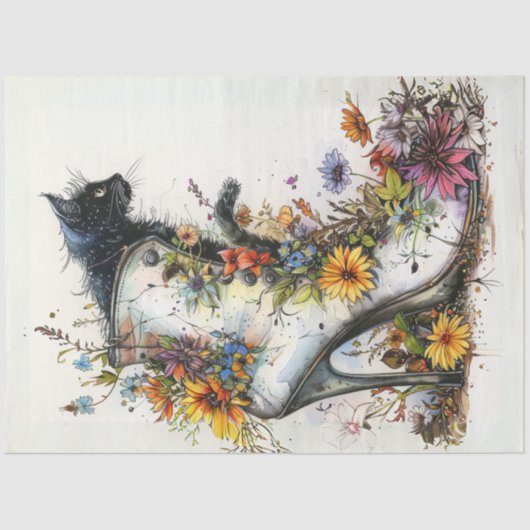 デカップハイ芸術的ヒールのブーツ猫の花 薄葉紙 (正面)