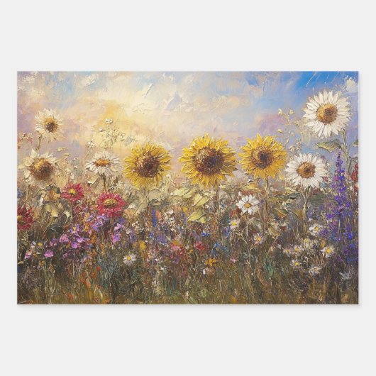 デカップヒマワリ鮮やかーデイジー絵を描色 ラッピングペーパーシート (正面3)