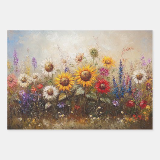 デカップヒマワリ鮮やかーデイジー絵を描色 ラッピングペーパーシート (正面2)