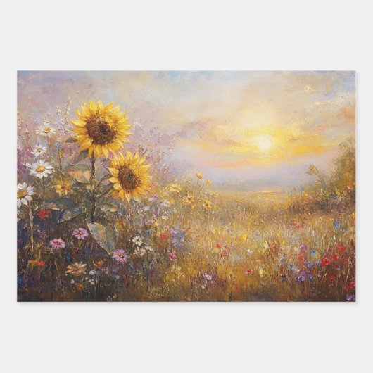 デカップヒマワリ鮮やかーデイジー絵を描色 ラッピングペーパーシート (正面)