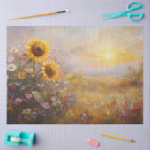 デカップヒマワールフィールド日の出または日没 薄葉紙 (クラフト)