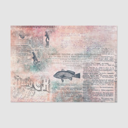 デカップピンクヴィンテージアンティーク新聞 薄葉紙 (正面)