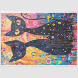 デカップピ鮮やかックイエローブルーキャッツアート 薄葉紙