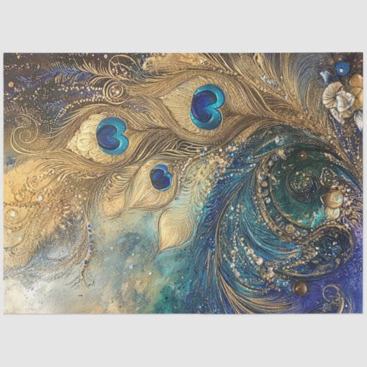 デカップピ鮮やかーコック羽毛モチーフ 薄葉紙 (正面)