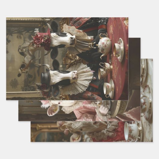 デカップフュスお洒落ヴィンテージ牛 ラッピングペーパーシート (セット)