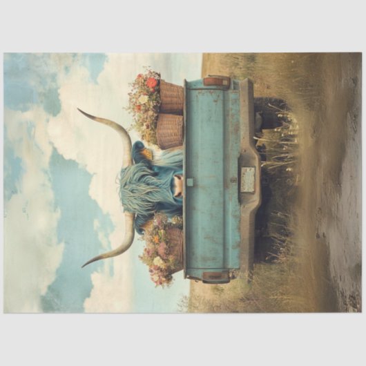 デカップブルーお洒落ヘアハイランドカウトラック 薄葉紙 (正面)