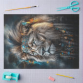 デカップライオン飾り付きアメリカインディアンのヘアドレ 薄葉紙 (クラフト)