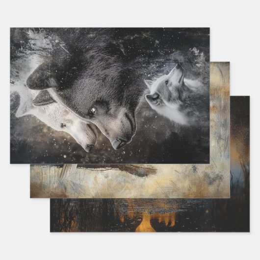 デカップラッピング紙ベアイーグルムース3デザイン ラッピングペーパーシート (セット)