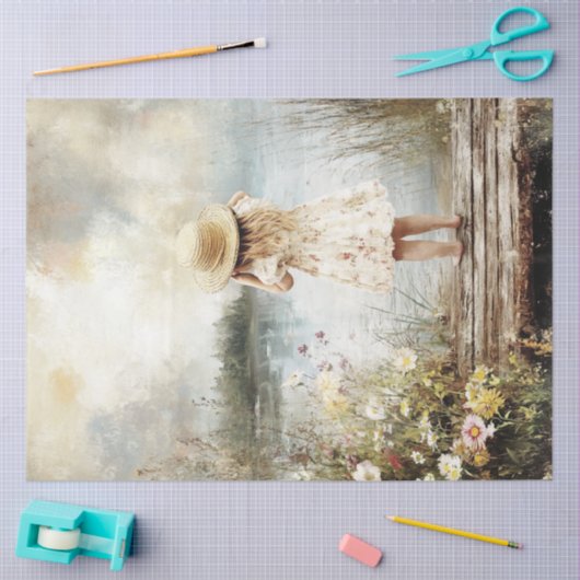 デカップリールガールクララ湖の麦わら帽子の波止場に 薄葉紙 (クラフト)