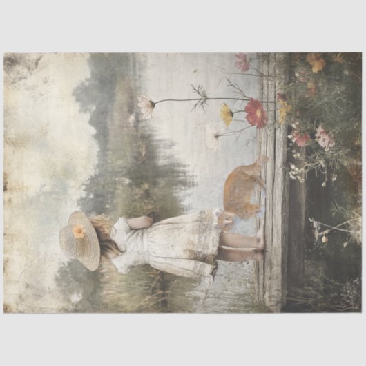 デカップリールガールストローハット波止場の湖&猫 薄葉紙 (正面)