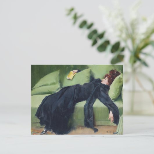 デカデント若い女性ラモンカサスヴィンテージアートカード ポストカード (スタンド正面)