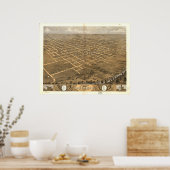 デカトゥールイリノイ1869アンティークパノラママップ ポスター (キッチン)