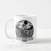デカフェより死を Skeleton Canoe デザイン コーヒーマグカップ (左)