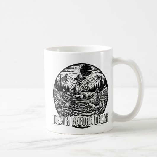 デカフェより死を Skeleton Canoe デザイン コーヒーマグカップ (右)