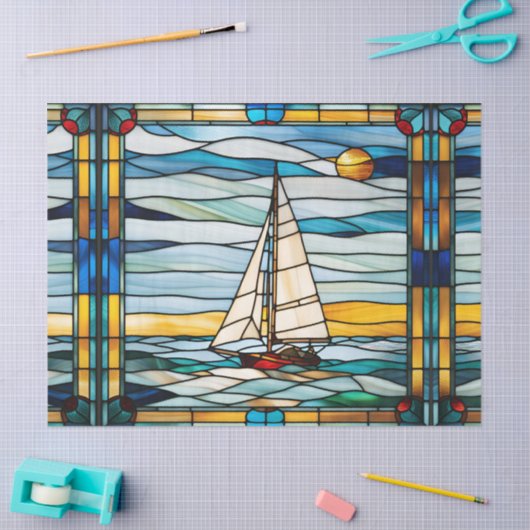 デカフェイクップクラフト用ステンドグラス帆船 薄葉紙 (クラフト)