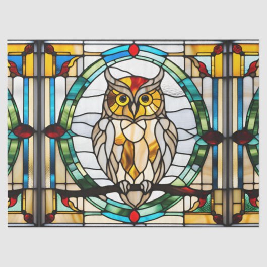 デカフェイクップクラフト組織用ステンドグラスフクロウ 薄葉紙 (正面)