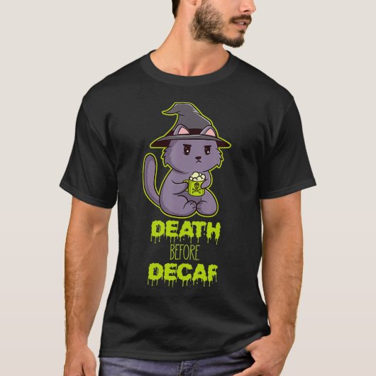 デカフキャットコーヒー豆カフェオタク Tシャツ (正面)