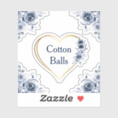 デカール3" x3"青いフローラコットンボール シール (シート)
