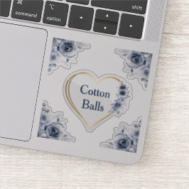 デカール3" x3"青いフローラコットンボール シール