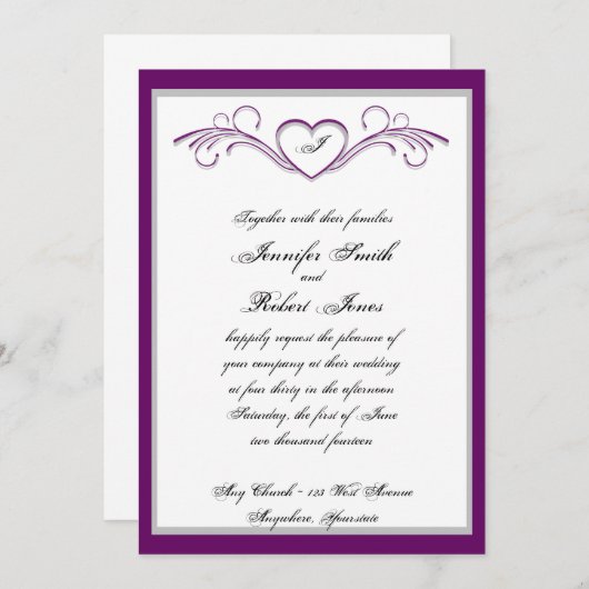 デキセドリン錠スクロールモノグラムの結婚式招待状 招待状 (正面/裏面)