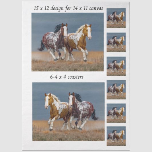 デクパージュペイントされた馬が走る11x14キャンバス 薄葉紙 (正面)
